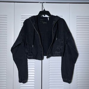 Refuge Cropped Black Denim Jacket | Size Large / L